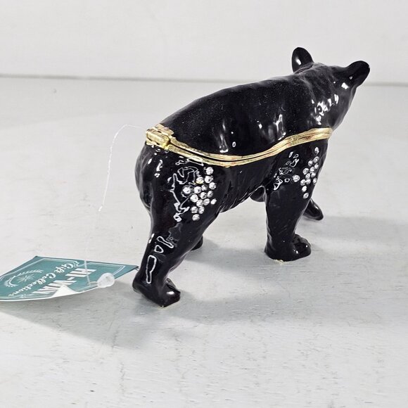 Black Bear Trinket Box Hinged Bejeweled Enameled Magnet Closure - Picture 5 of 9
